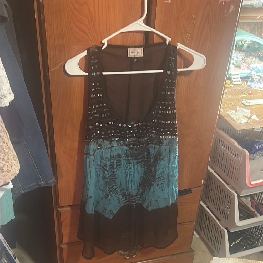 About A Girl Black and Blue Sequin Blouse